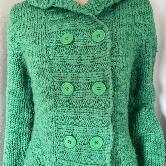 Wet Seal Green Double Breasted Hooded Cardigan Sweater Size Large - Picture 1 of 9